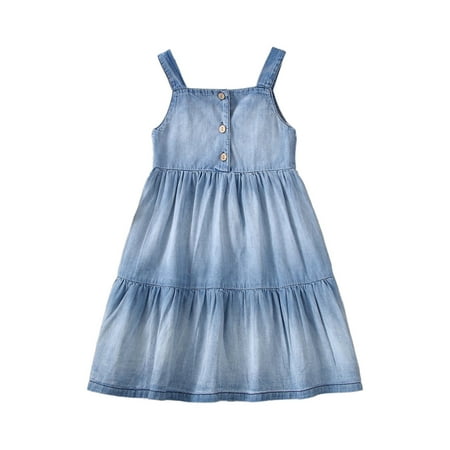 

BSDHBS Girls Dresses Toddler Girls Sleeveless Solid Denim Beach Dress Dance Party Princess Dresses Clothes