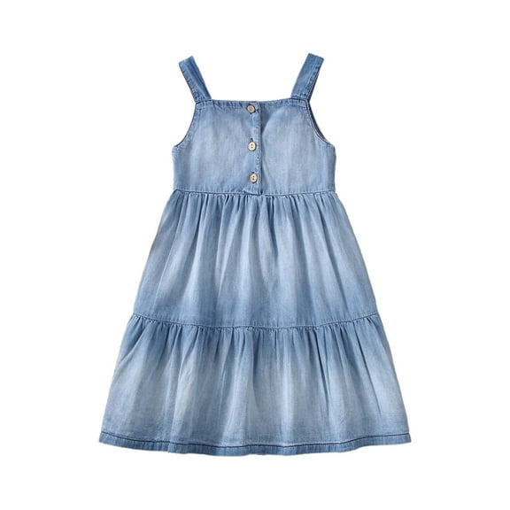 Glisme Toddler Girls Sleeveless Solid Color Denim Beach Dress Dance Party Princess Dresses Clothes Stylish Dailywear