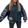 thumbnail image 3 of Women Baseball Jackets Leather Long Sleeve Letter Jackets, 3 of 6