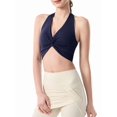 thumbnail image 3 of Women's Halter Twist Front T-Back Cropped Sports Tank Top Navy Blue M, 3 of 9