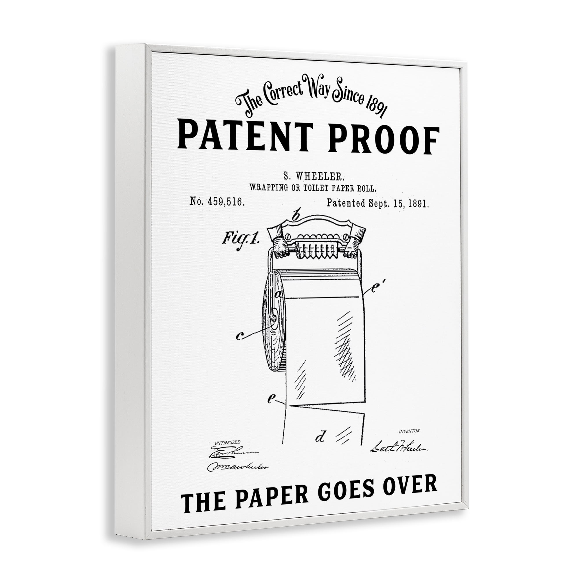 Toilet Paper Goes Over White Framed Giclee Art, design by Lettered and Lined