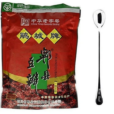 NineChef Bundle - Juan Cheng Sichuan Pixian Broad Bean Paste (large) 16oz (1 Pack)   1 NineChef Brand Long Handle Spoon