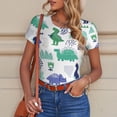 thumbnail image 6 of KLL Women 's Crew Neck Bodysuit Jumpsuits Dinosaur Print Short onesies Stretch T Shirts, 6 of 7