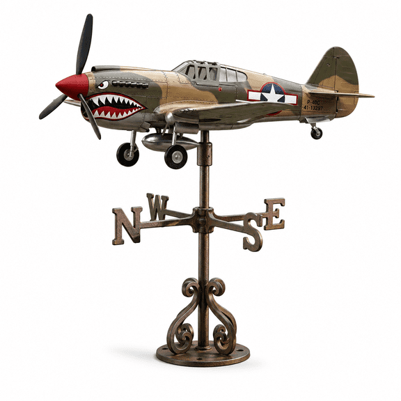 Patriotic WWII Fighter Plane Garden Stake, 3D Metal Wind Art, Military Aviation Outdoor Yard Decor