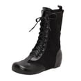 thumbnail image 2 of Fankiway Bottes Mi-Mollet à Lacets pour Femmes Semelle Plate Bout Rond Style Vintage Bottes d'Hiver Mode Noir, 2 of 8