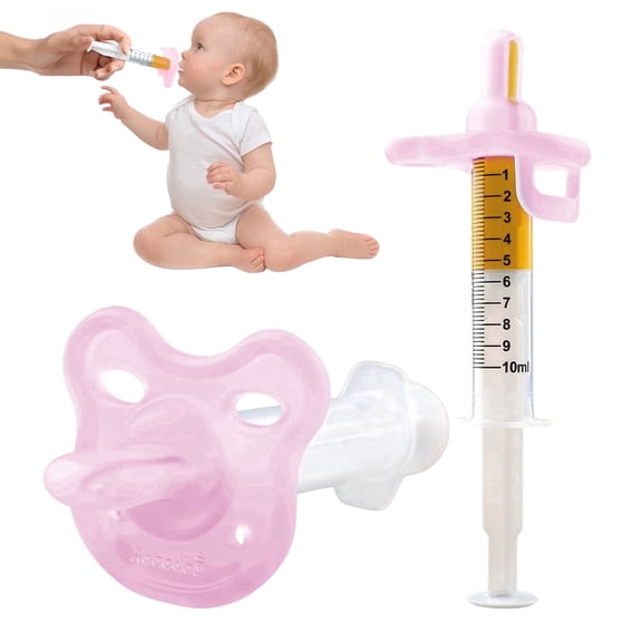 Baby Medicine Dispenser / Syringe, 0 Months and up Baby Pacifiers, 100% Silicone Pacifiers, Bpa-Free (Pink)