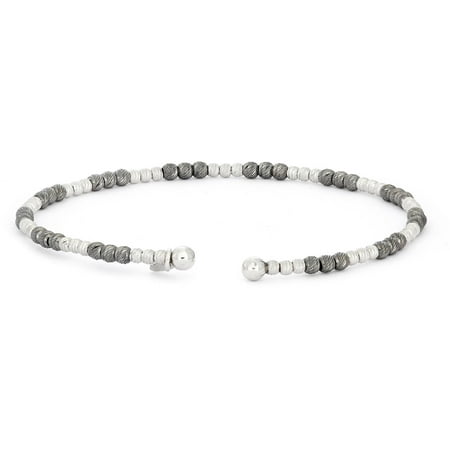 Giuliano Mameli Sterling Silver Black and White Rhodium-Plated Bangle with Large and Small Textured Faceted Beads