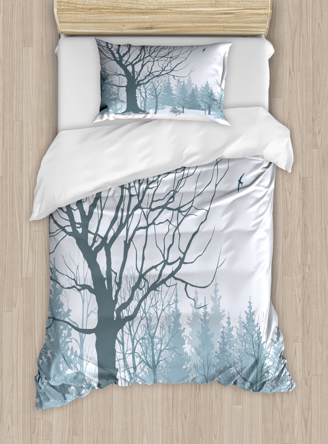 Winter Duvet Cover Set, Winter Season Theme A Tree without Leaves in