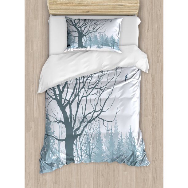 Winter Duvet Cover Set, Winter Season Theme A Tree without Leaves in