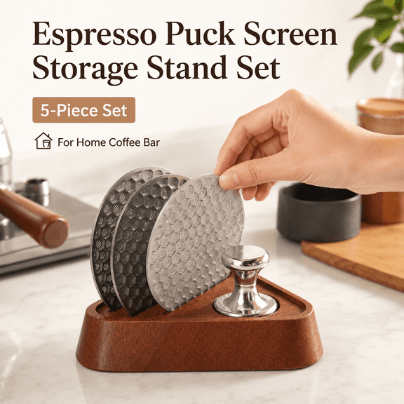 MORAVE 5-Piece 53.5 mm Espresso Puck Screen Set, 3 Stainless Steel Screens, Storage Base and Magnetic Tamper for 54 mm Portafilter