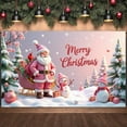 thumbnail image 3 of Pink Theme Christmas Banner Cute Merry Christmas Banner Santa Claus Design Snowman Pattern Holiday Banner for Christmas Party Indoor Decoration Home Celebration, 3 of 9