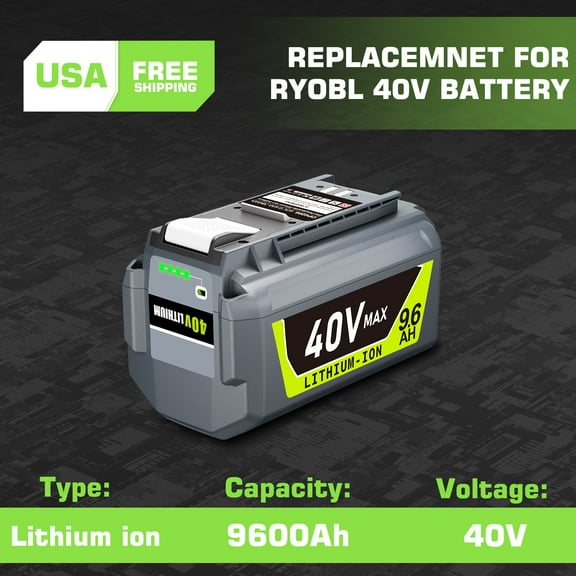 TenHutt  40V 9.6Ah Battery Replacement for Ryobi 40V Battery OP4050, OP40602 Lithium Cordless Tools