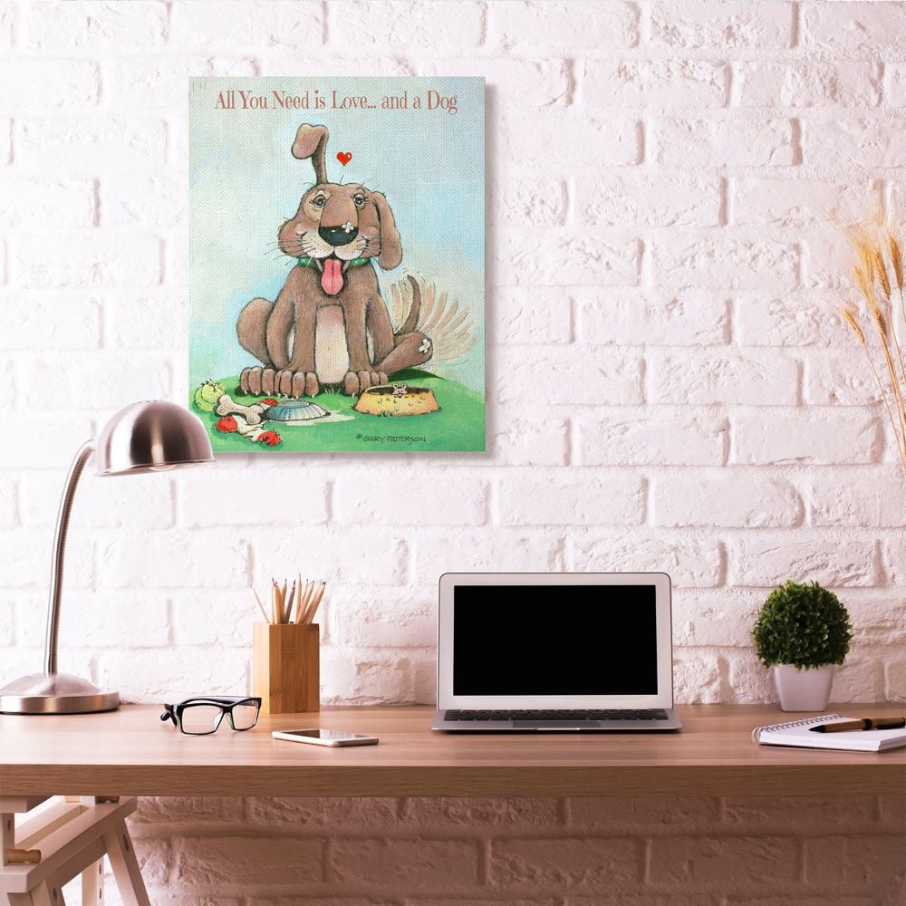 Love And A Dog Funny Pet Cartoon Design XXL Stretched Canvas Wall Art by Gary Patterson