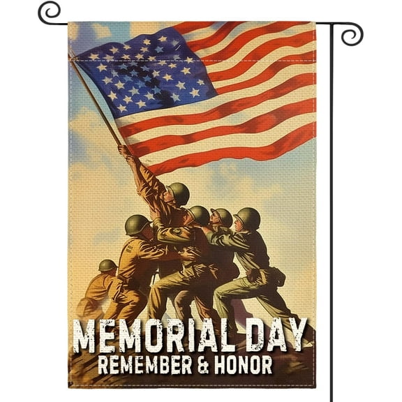 12x18 Memorial Day Patriotic Double Sided Garden Flag, Remember Honor Military Soldiers Outside Decor