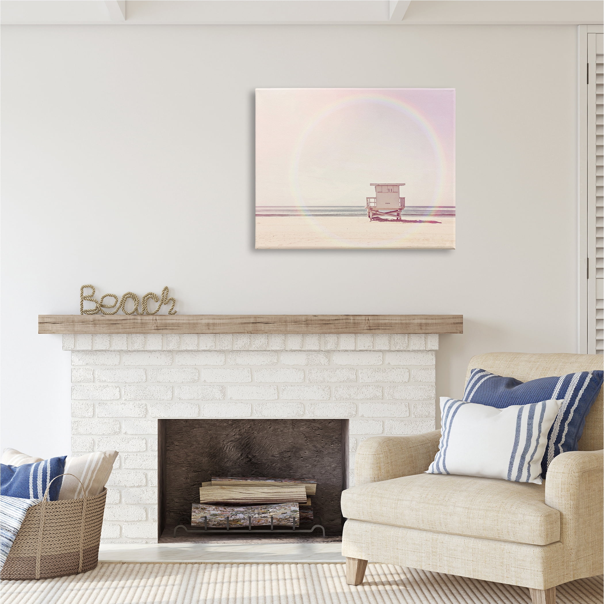 Stupell Industries Rainbow Beach Hut Photography Nature Photography Gallery Wrapped Canvas Print Wall Art, 40 x 30
