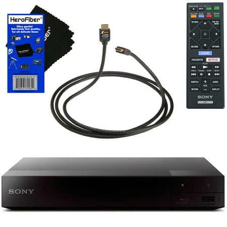 Sony BDP-S3700 Blu-Ray Disc Player with Built-in Wi-Fi + Remote Control, Bundled With Xtech High-Speed HDMI Cable with Ethernet + Xtech Maintenance Kit + HeroFiber Ultra Gentle Cleaning (Best Cable And Wifi Deals)