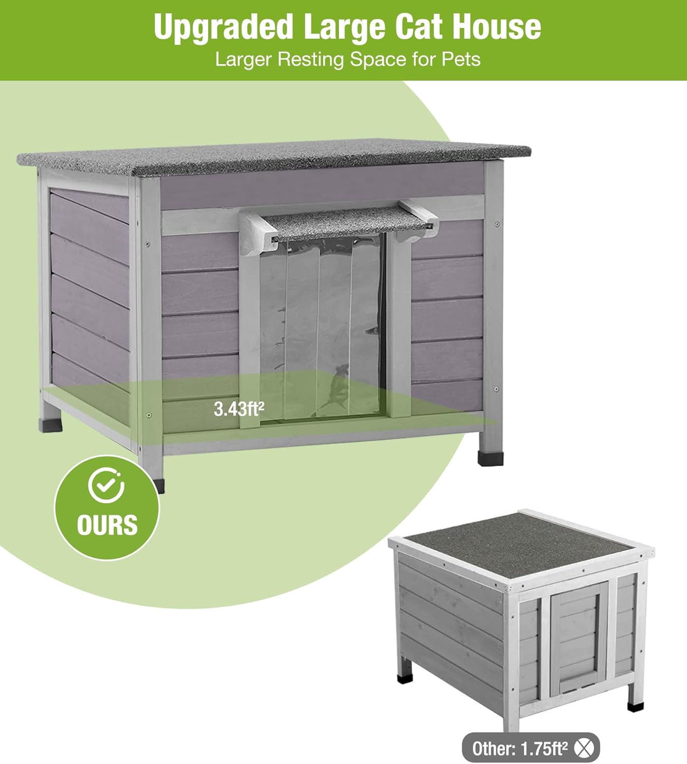 MEDEHOO Insulated Cat House with Insulated Liner for Outdoor Weatherproof, Wooden Outdoor Cat Shelter for Winter