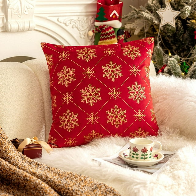 xihome Funda de almohada navideña roja de polister, decorativa para las fiestas, 45 x 45 cm, lavable, ideal para la sala de estar, el sof o la cama.
