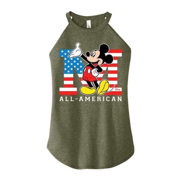 Disney - Americana - Mickey Flag All American - Juniors High Neck Tank Top