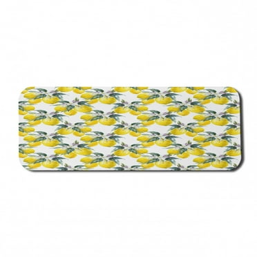 Nature Computer Mouse Pad, Lemons Flowers Inspirational Summer Season Fruits Mother Earth Boho Pattern, Rectangle Non-Slip Rubber Mousepad Large, 31" x 12", Reseda Green Yellow, by Ambesonne