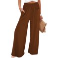 thumbnail image 1 of Pantalones de Cintura Alta con Elástico para Mujer, Estilo Informal, Holgados, de Pierna y Bolsillos. Marrón M, 1 of 8