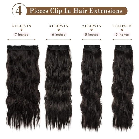 WEIF-Hair Extensions, 4PCS Clip in Hair Extensions HE001 Natural Soft Synthetic Hairpieces for Women, Black Brown