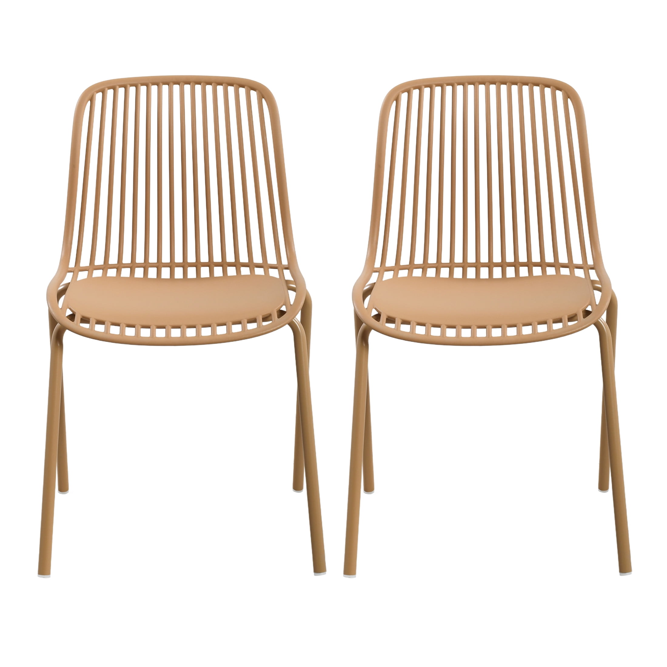Christopher Knight Home Modern Plastic Outdoor Dining Chairs with Iron Legs, Yellow Brown, Set of 2