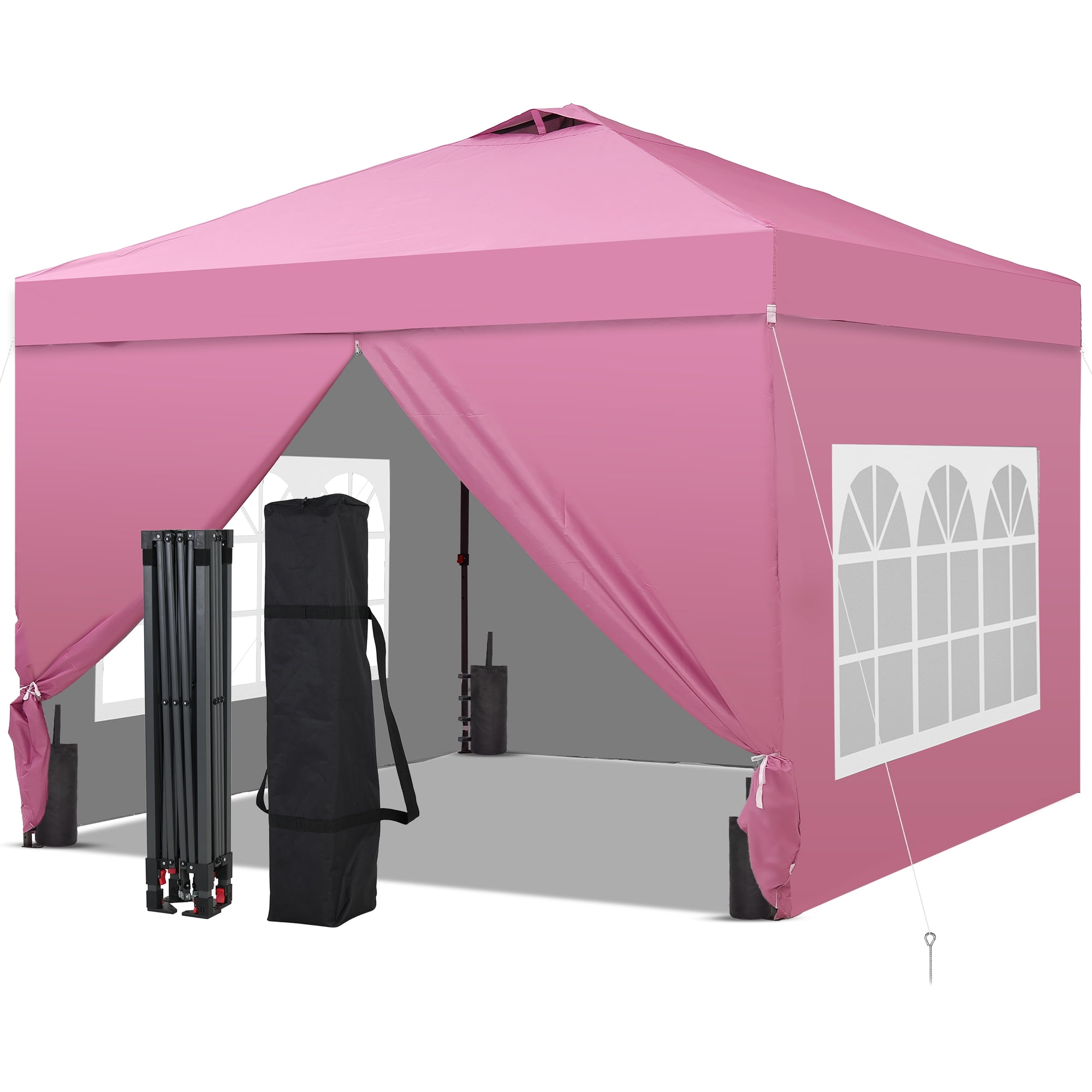 Outdoor Basic 10x10ft Pop-Up Canopy Tent — with 4-Side Walls & Vented Top, Portable Outdoor Event Tent for Garden, Poolside, Parks, Parties,Camping, Pink