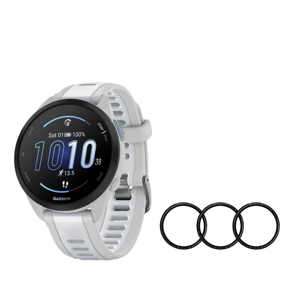 Garmin Forerunner 165 GPS Running Smartwatch (Mist Gray and Whitestone) Bundle with Focus 9H Tempered Glass Screen Protector Film (42mm, 3-Pack) (2 Items)