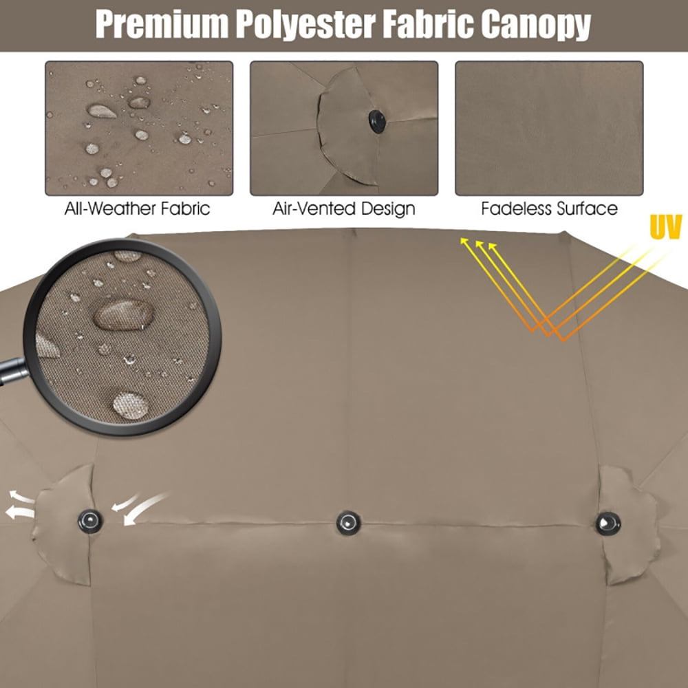 Aimee Lii 15 Feet Patio Double-Sided Umbrella with Hand-Crank System, Sunbrella Patio Umbrellas, Brown
