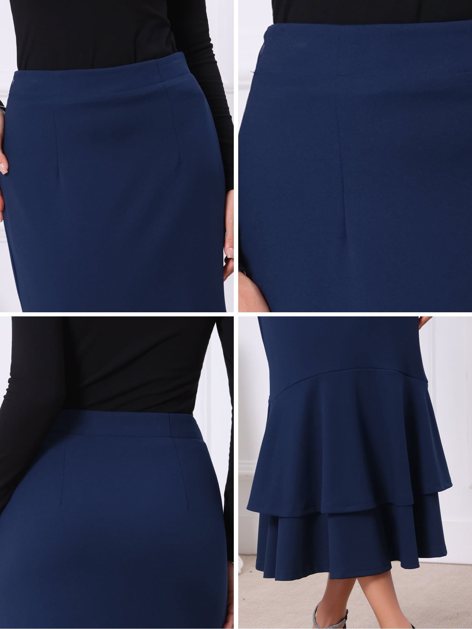 DARING DIVA Women's Ruffle Fishtail Skirt High Waist Bodycon Skirts S Dark Blue