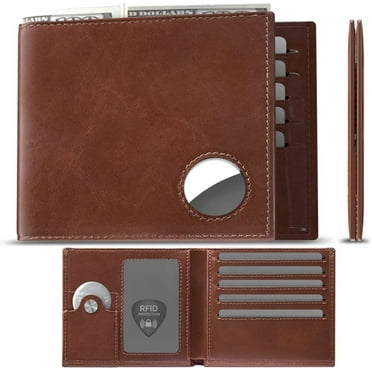 Wallet with airtag holder - Leather wallets for men - RFID blocking wallet - Up to 16 Cards airtag wallet for men (No Airtag Included)