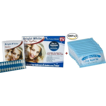 Bright White Smile Teeth Whitening Kit and 100pcs Finger Teeth Wipes Mint Flavor
