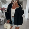 thumbnail image 4 of YDFCWXW Women Fall Open Front Color Block Cardigan Sweater Casual Striped Knit Oversized Cardigan Black, S, 4 of 6