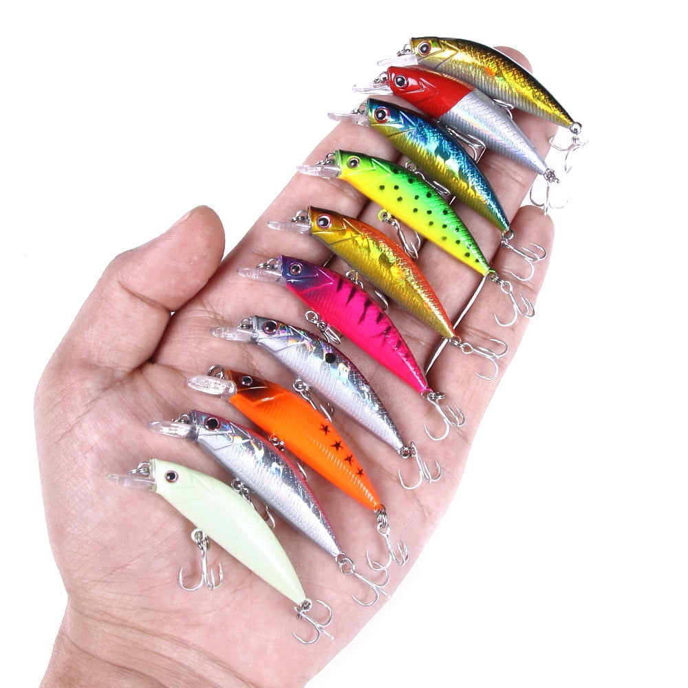 HENGJIA Fishing Lures Hard Bait Minnow VIB Lure with Treble Hook Life-Like Swimbait Fishing Bait Popper Crankbait Sinking Lure for Trout Bass Walleye Redfish, 10PCS