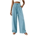 thumbnail image 2 of Ynynloco Womens Pants Elastic High Waist Lightweight Palazzo Pants for Women Casual Drawstring Lounge Wide Leg Pants Woman with Pockets, 2 of 6