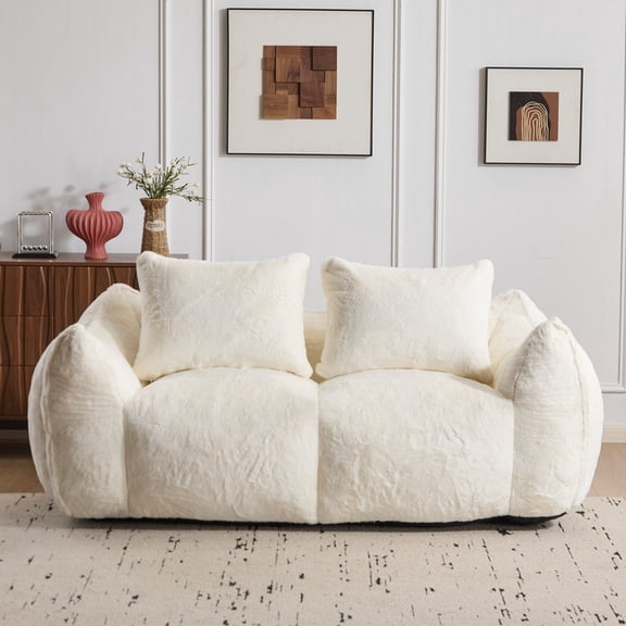 Giant Bean Bag Chair for Adults, Super Soft Fluffy Oversized Lounger, Large Reading Chair with Pillow for Living Room & Bedroom