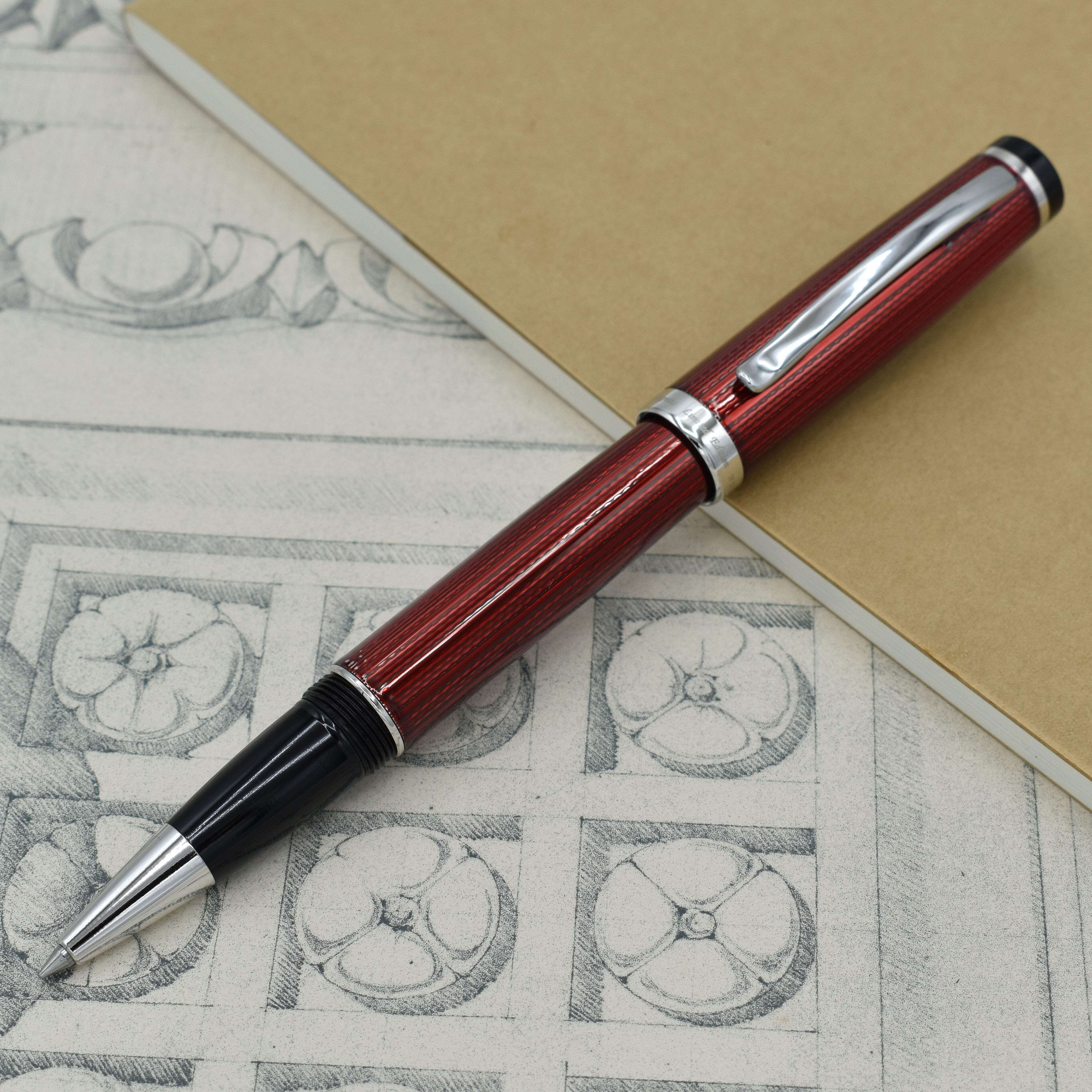 Xezo Xezo Incognito™ Diamond-Cut Lacquered Brass Rollerball Pen - Burgundy Red