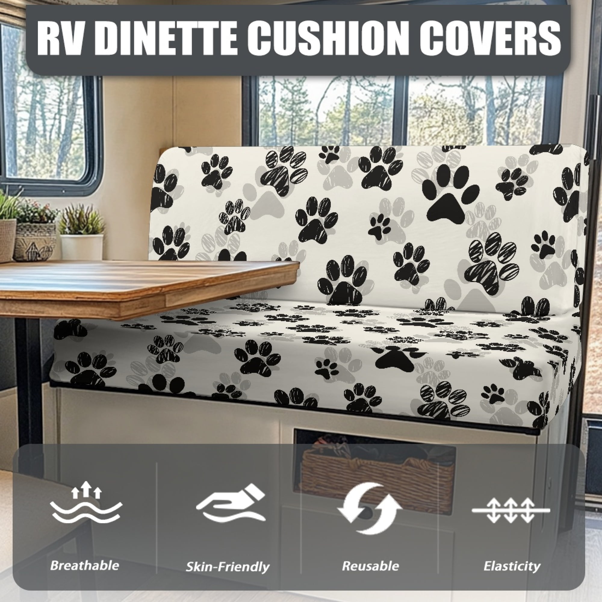 Yuyamidu Dog Paw RV Dinette Cushion Covers 2 Pack Soft RV Seat Covers Backrest Covers Bench Covers Breathable Camper Couch Covers Protector RV Accessories