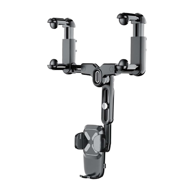 Soporte para teléfono de coche resistente con brazo de abrazadera de silicona para espejo retrovisor de coche Negro