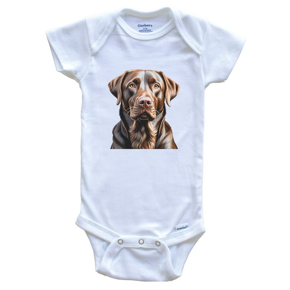 Cute Chocolate Lab Dog Breed Baby Bodysuit, 0-3 months white