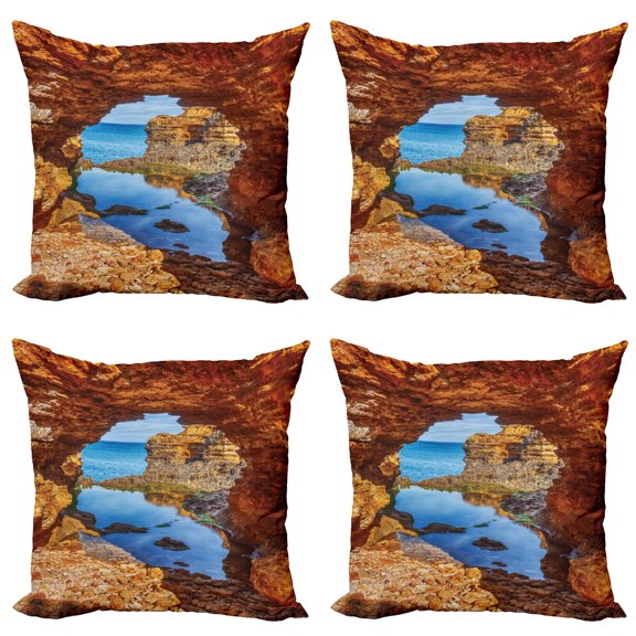 Ambesonne Scenery Throw Pillow Cover 4 Pack, Australian Sea and Sky, 20", Cream Blue