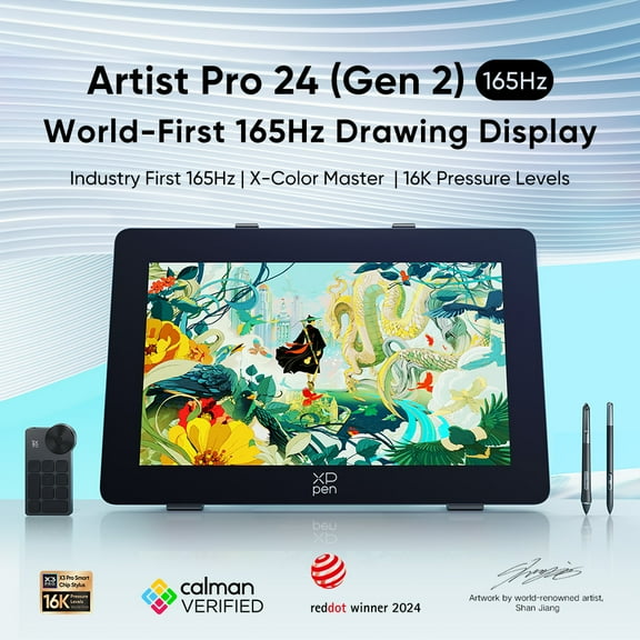 XPPen Artist Pro 24 (Gen2) 165Hz Graphic Tablet with 23.8inch Screen,Reddot Winner 2024,Dual 16384 Pen Pressure Stylus, Wireless Keydial, 99% Adobe RGB For Computers