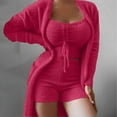 thumbnail image 4 of Women's Fuzzy Fleece 3 Piece Outfits Pajamas Soft Cardigan Coat Jacket and Crop Tank Top Shorts Set Loungewear, 4 of 4