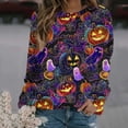 thumbnail image 4 of SETOOFF Womens Loose Fit Long Sleeve Shirts, Crew Neck Halloween Pumpkin Bat Spider Print Pullover Sweatshirt Lightweight Tunic Tops Holiday Party Apparel for Dressy Casual Dailywear Fashion, 4 of 6