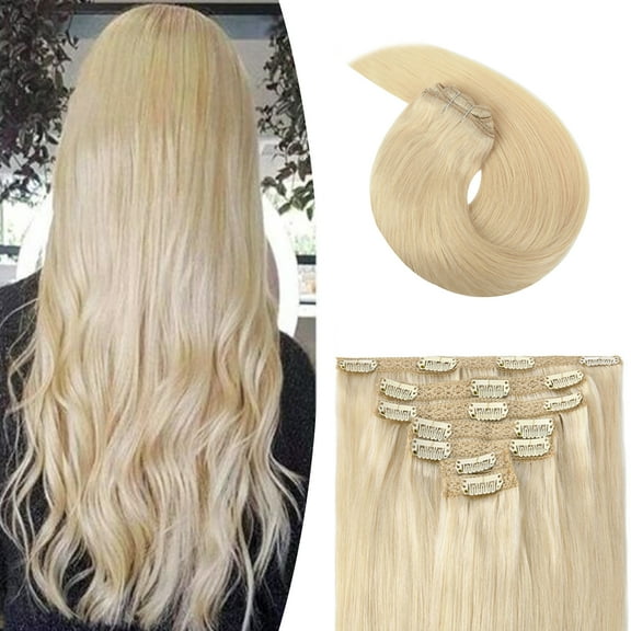 Vlasy Straight Clip In  Hair Extensions 16inches Real Human Hair 7Pcs Clip In Light Blonde Human Hair Extensions