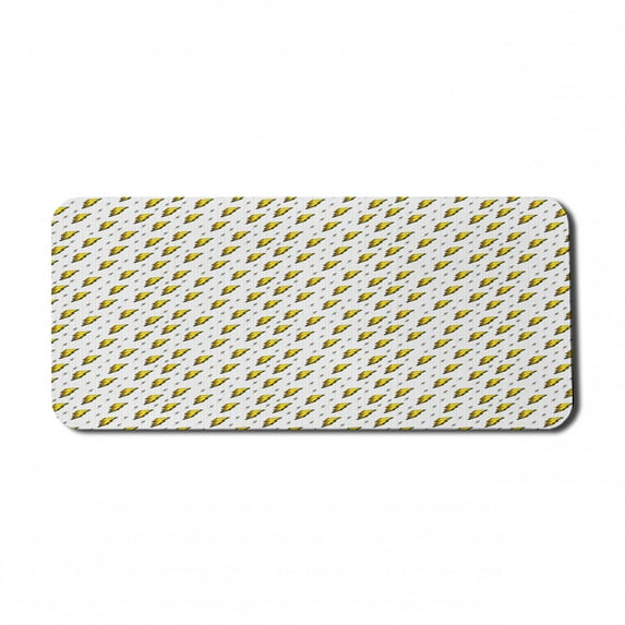 Abstract Computer Mouse Pad, Vintage Eighties Thunder Bolts on Notebook Page Background Funky Retro, Rectangle Non-Slip Rubber Mousepad X-Large, 35" x 15", Yellow Black White, by Ambesonne