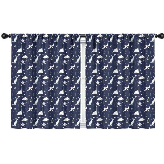 Blackout Kids Curtains,DarkBlue White Dinosaurs Plants Pattern Childrens Insulated Curtains Set Of 2,Bedroom Essentials,Toddler Room Decor 42"x54"