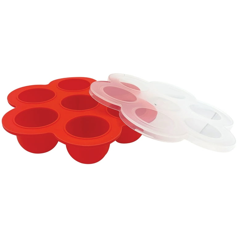 gia'sKITCHEN Silicone 7-Cavity Egg Bites Mold with Lid, Red, 21572