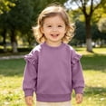 thumbnail image 2 of Nwiuh Toddler baby Girls Ruffle Sleeve Sweatshirt 6 Months-4 Years Solid Color Crewneck Cotton Pullover (Purple, 6-12 Months), 2 of 6